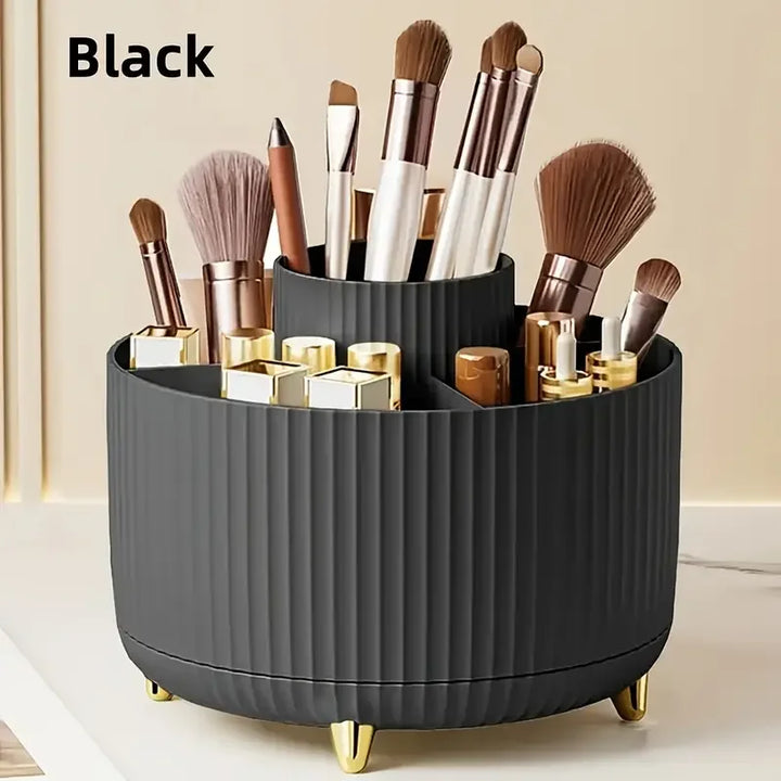 360° Rotating 5 Slot Makeup Brushes Holder Organizer Multi-Functional Desk Storage Cosmetics Storage for Vanity Desktop Bathroom