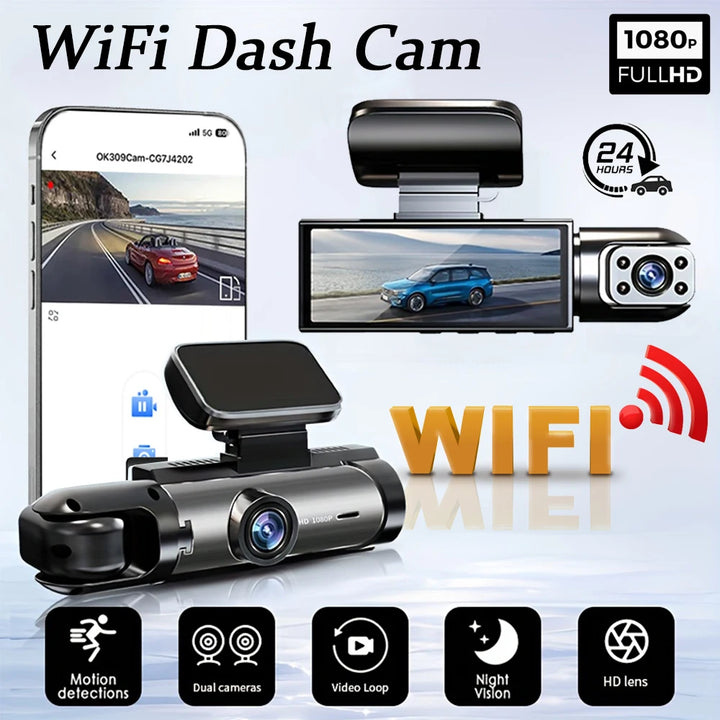 1080P WIFI Dual camera Dash Cam for cars,Front And Inside,car camera with IR Night Vision,Loop Recording,wide angle Car DVR Came