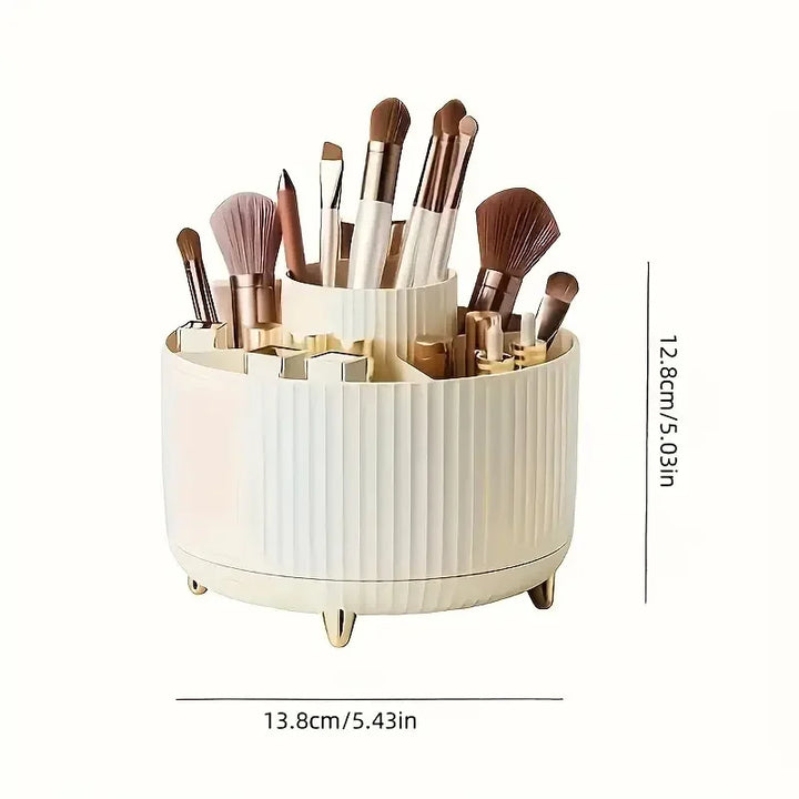 360° Rotating 5 Slot Makeup Brushes Holder Organizer Multi-Functional Desk Storage Cosmetics Storage for Vanity Desktop Bathroom