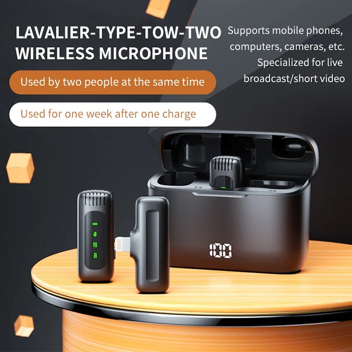 FIFAR Wireless Lavalier Lapel Microphone Portable Noise Reduction Audio Recording For iPhone Android With Charging Box