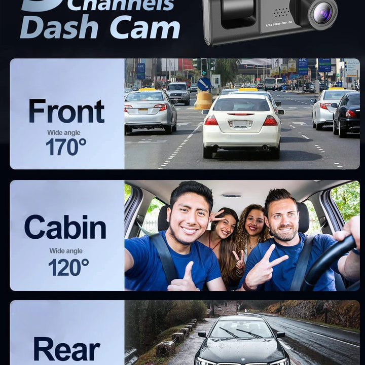 WiFi 3 Channel Mini Car DVR Three Way Dash Cam Inside Vehicle Camera DVRs Recorder FHD 1080P Video Dashcam Camcorder Black Box