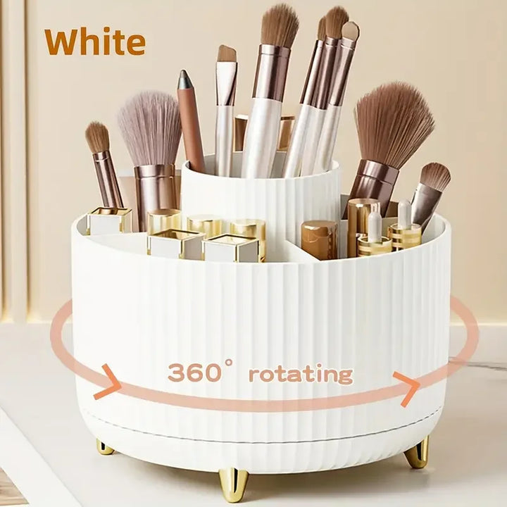 360° Rotating 5 Slot Makeup Brushes Holder Organizer Multi-Functional Desk Storage Cosmetics Storage for Vanity Desktop Bathroom