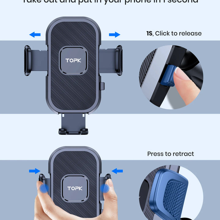 TOPK Car Phone Holder Air Vent Car Mount [Big Phone & Thick Cases] Hands Free Cell Phone Automobile Clamp Cradles for All Phones