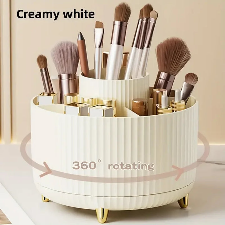 360° Rotating 5 Slot Makeup Brushes Holder Organizer Multi-Functional Desk Storage Cosmetics Storage for Vanity Desktop Bathroom