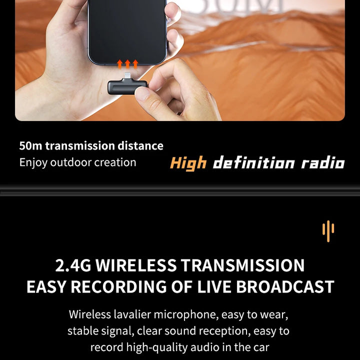 FIFAR Wireless Lavalier Lapel Microphone Portable Noise Reduction Audio Recording For iPhone Android With Charging Box