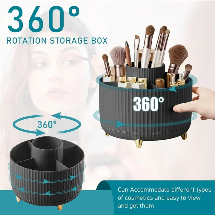 360° Rotating 5 Slot Makeup Brushes Holder Organizer Multi-Functional Desk Storage Cosmetics Storage for Vanity Desktop Bathroom