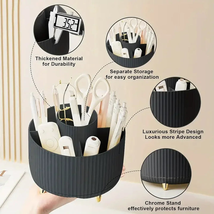 360° Rotating 5 Slot Makeup Brushes Holder Organizer Multi-Functional Desk Storage Cosmetics Storage for Vanity Desktop Bathroom