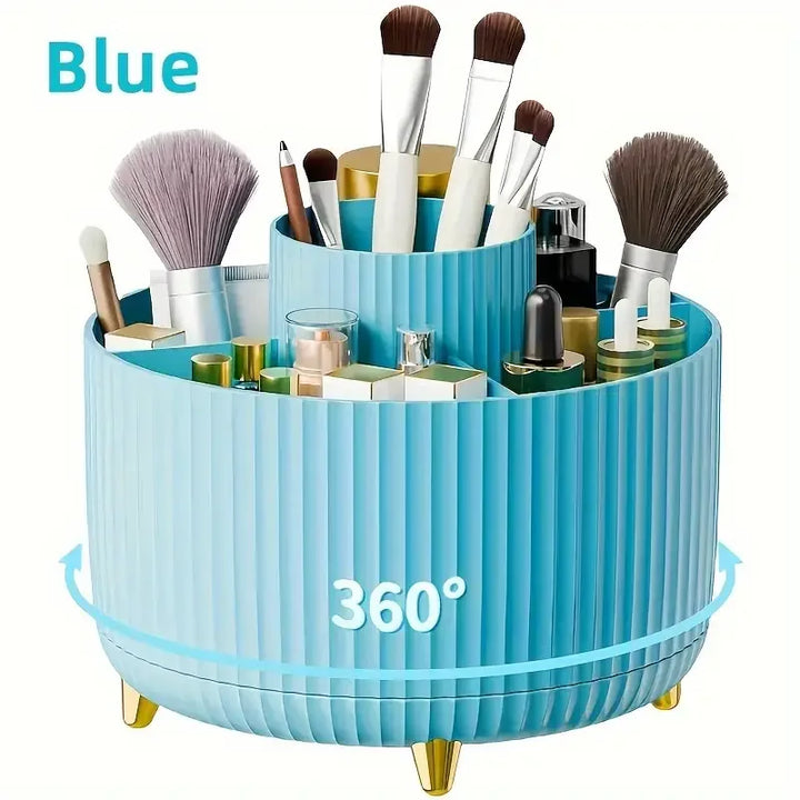 360° Rotating 5 Slot Makeup Brushes Holder Organizer Multi-Functional Desk Storage Cosmetics Storage for Vanity Desktop Bathroom