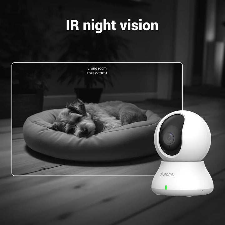 Blurams 2.4＆5G WiFi Indoor Camera, 2K, 360° PTZ Pet Dog IP CCTV Camera with Phone App, 2-Way Talk, Night Vision, for Home Securi