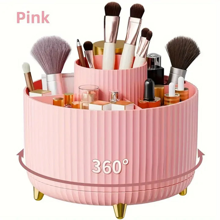 360° Rotating 5 Slot Makeup Brushes Holder Organizer Multi-Functional Desk Storage Cosmetics Storage for Vanity Desktop Bathroom