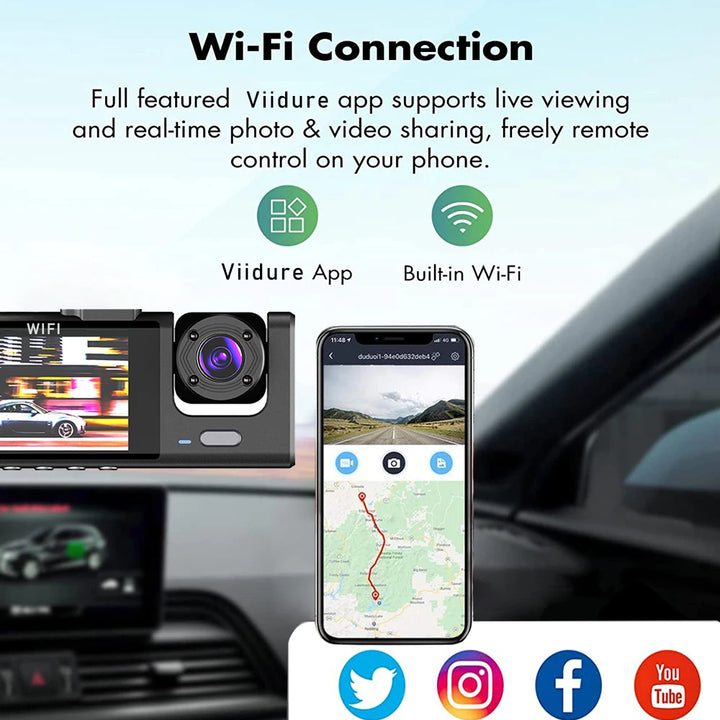 WiFi 3 Channel Mini Car DVR Three Way Dash Cam Inside Vehicle Camera DVRs Recorder FHD 1080P Video Dashcam Camcorder Black Box