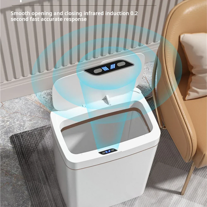 Smart Bathroom Trash Can Automatic Bagging Electronic Trash Can White Touchless Narrow Smart Sensor Garbage Bin Smart Home 15L