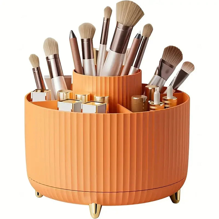 360° Rotating 5 Slot Makeup Brushes Holder Organizer Multi-Functional Desk Storage Cosmetics Storage for Vanity Desktop Bathroom