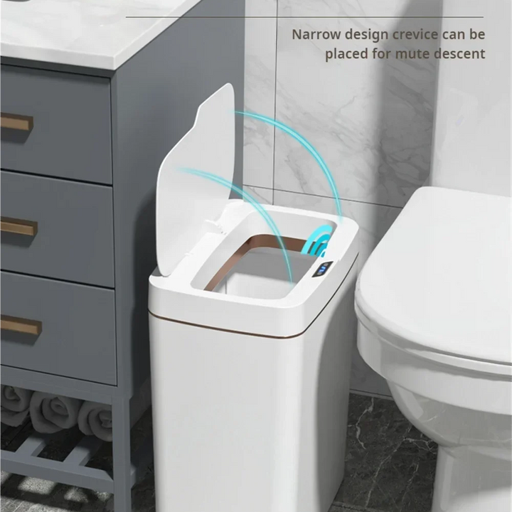 Smart Bathroom Trash Can Automatic Bagging Electronic Trash Can White Touchless Narrow Smart Sensor Garbage Bin Smart Home 15L