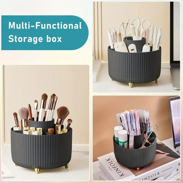 360° Rotating 5 Slot Makeup Brushes Holder Organizer Multi-Functional Desk Storage Cosmetics Storage for Vanity Desktop Bathroom