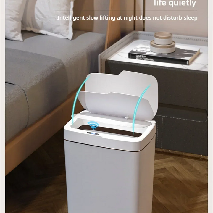 Smart Bathroom Trash Can Automatic Bagging Electronic Trash Can White Touchless Narrow Smart Sensor Garbage Bin Smart Home 15L