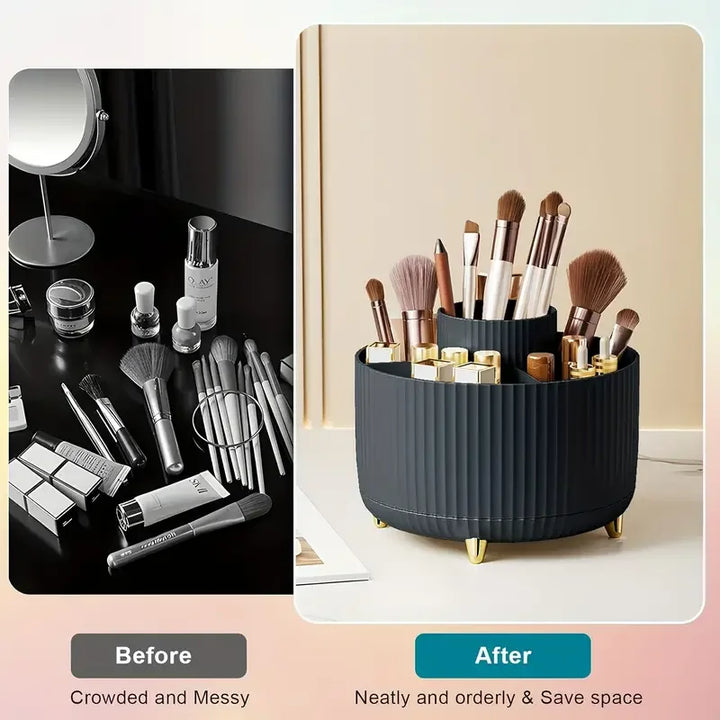 360° Rotating 5 Slot Makeup Brushes Holder Organizer Multi-Functional Desk Storage Cosmetics Storage for Vanity Desktop Bathroom