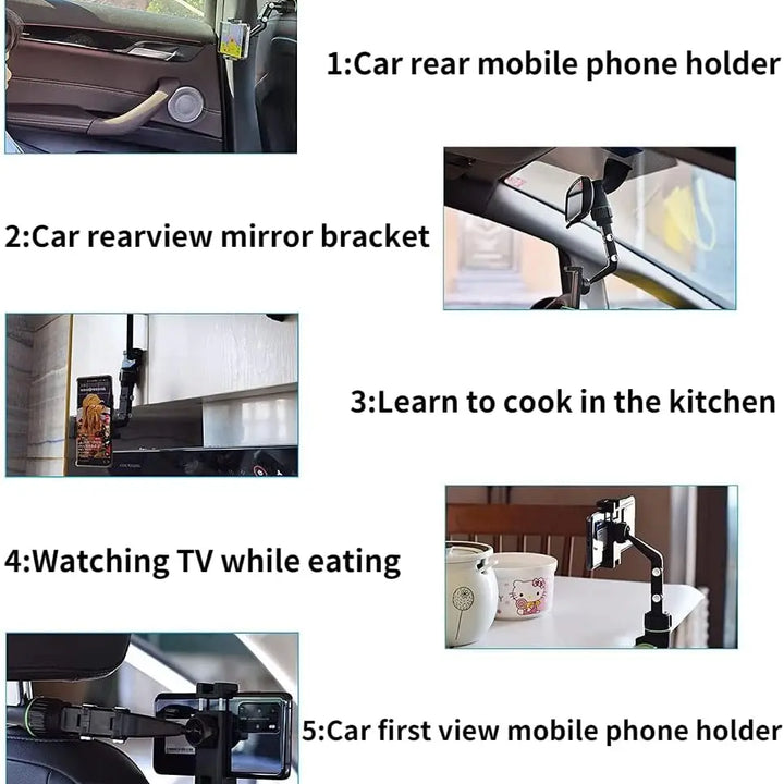 Rearview Mirror Phone Holder 360° Rotatable and Retractable Car Phone Mount Multifunctional Rear View Mirror Holder for All Car