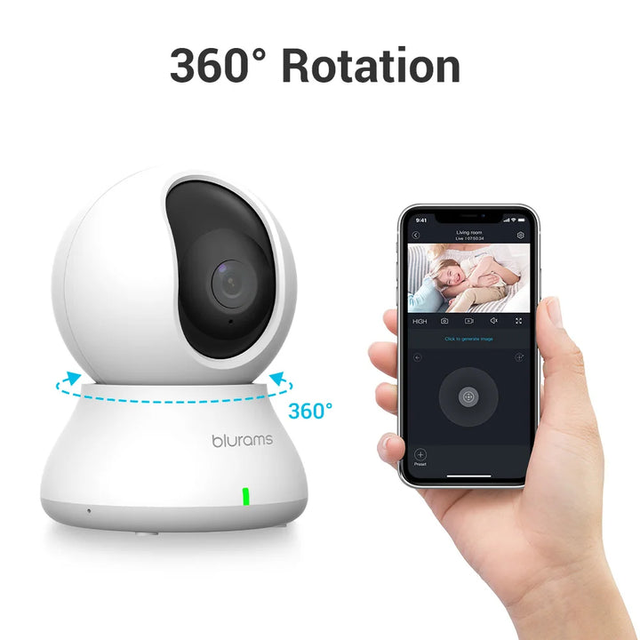 Blurams 2.4＆5G WiFi Indoor Camera, 2K, 360° PTZ Pet Dog IP CCTV Camera with Phone App, 2-Way Talk, Night Vision, for Home Securi