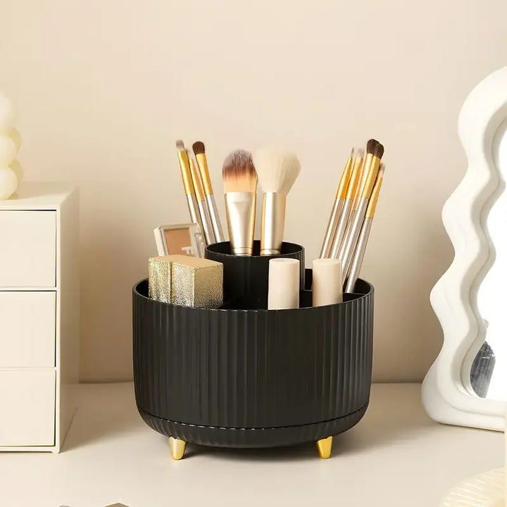 360° Rotating 5 Slot Makeup Brushes Holder Organizer Multi-Functional Desk Storage Cosmetics Storage for Vanity Desktop Bathroom