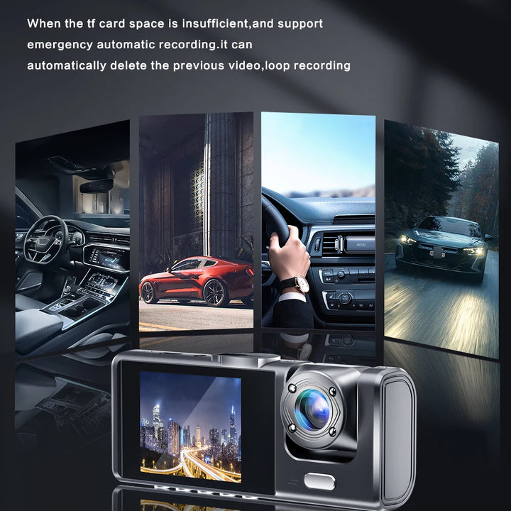 Dash Cam W/ IR Night Vision Loop Recording & 2" IPS Screen 1080P 3 Camera ， DVR recorder, video recorder, Vehicle DVR